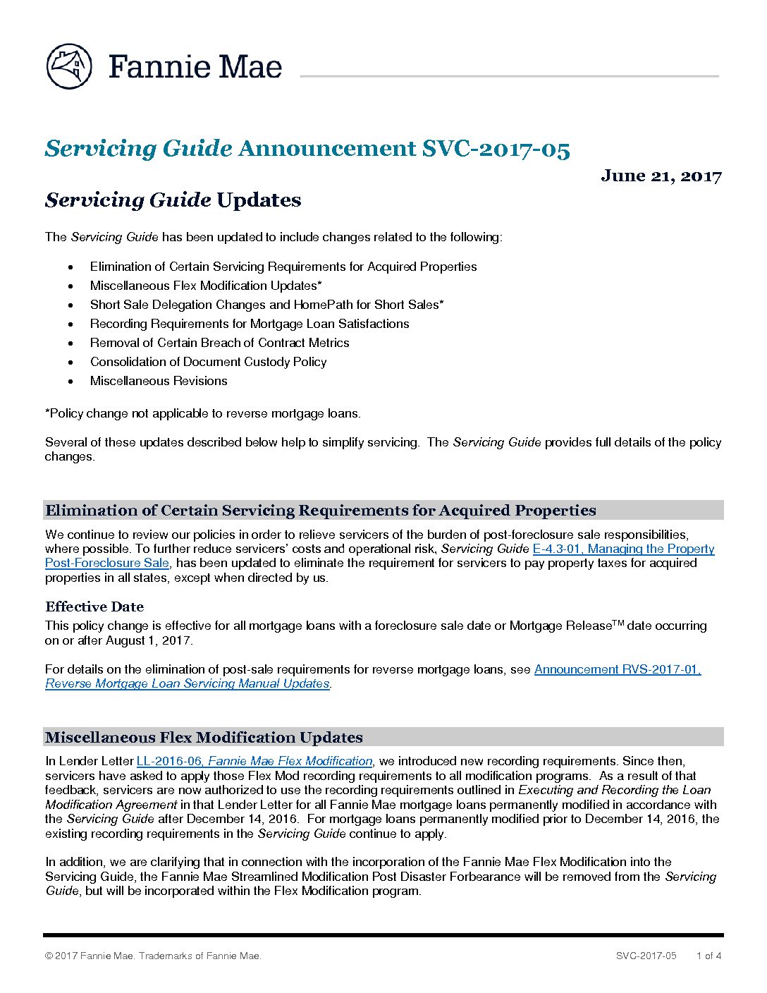 Click Here To View The Fannie Mae Servicing Guide Announcement - TENA