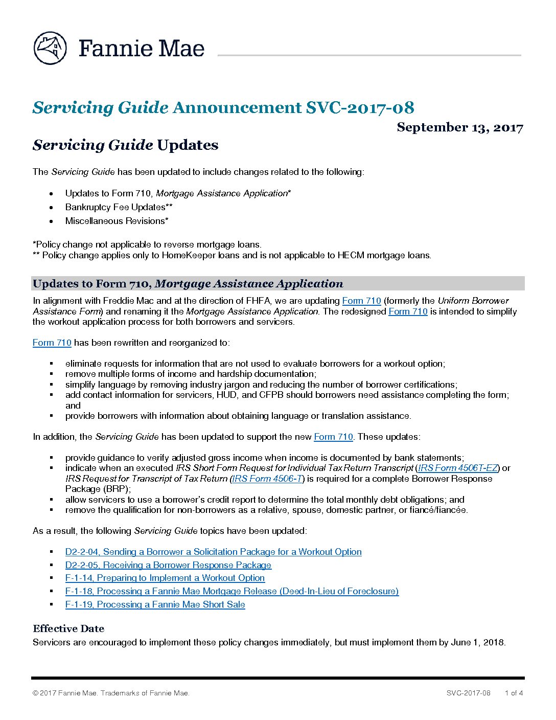 Click Here To View The Fannie Mae Servicing Guide Announcement SVC-2017 ...