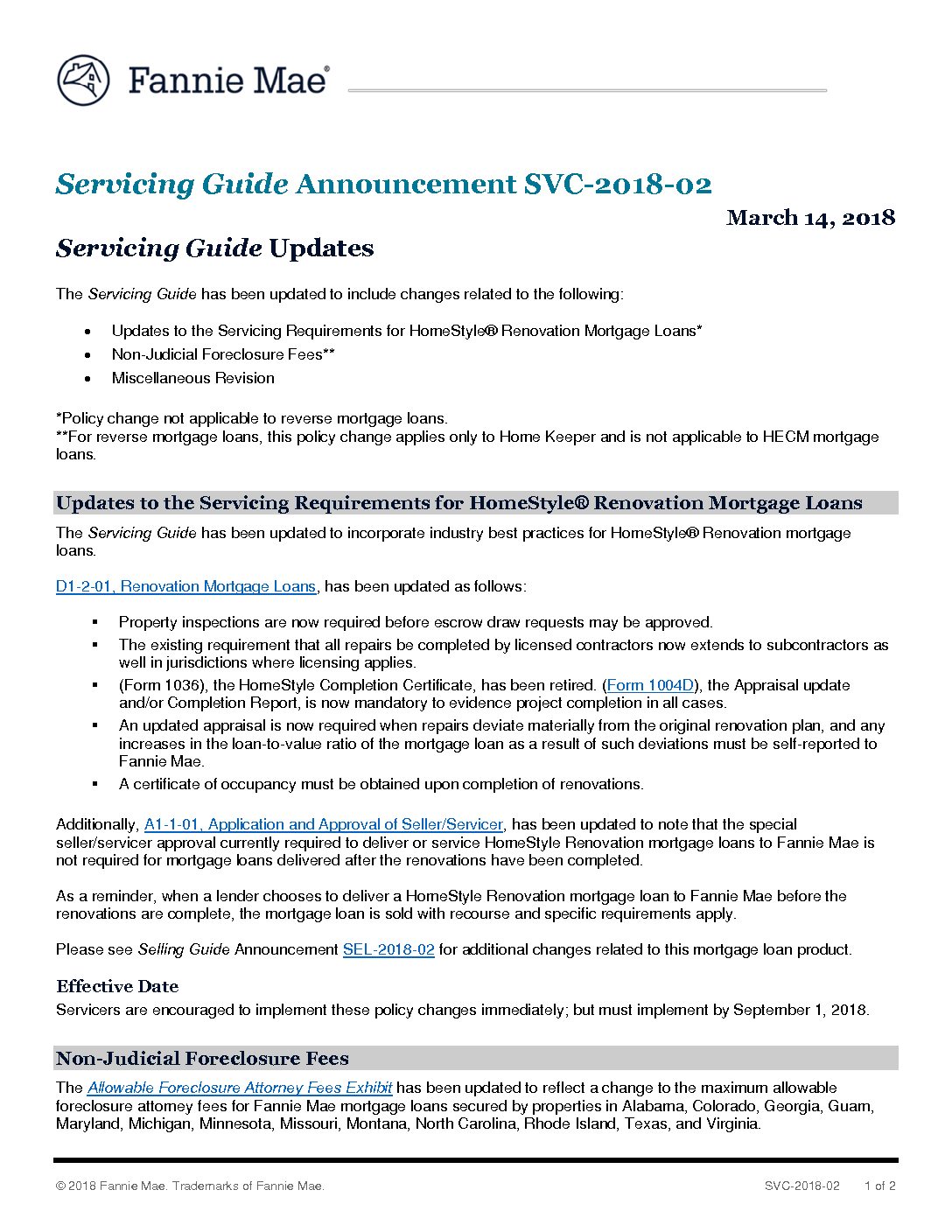 Click Here To View The Fannie Mae Servicing Guide Announcement SVC-2018 ...