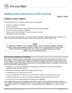 Click Here To View The Fannie Mae Selling Guide Announcement SEL-2018 ...