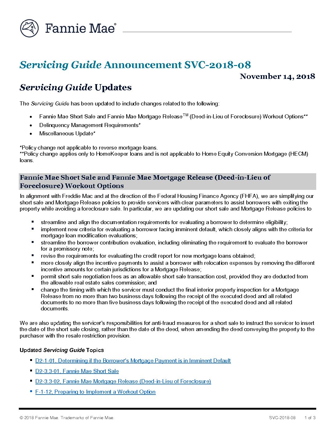 Click Here To View The Fannie Mae Servicing Guide Announcement Svc 18 08 Tena